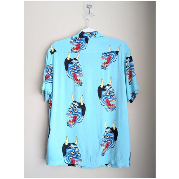 ED HARDY Oni Mask Devil Face Camp Shirt Button Down Short Sleeve Shirt - Picture 5 of 10